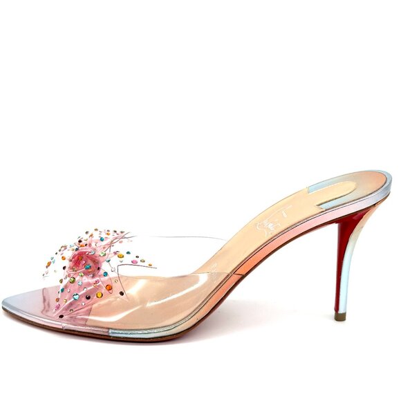 Christian Louboutin AQUA STRASS 80 PVC Crustal Bow Mule Sandals Heels - Picture 5 of 16